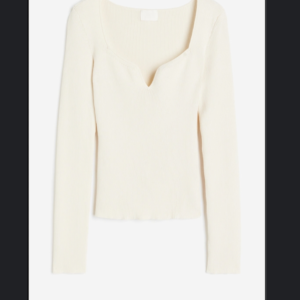 H&M Sweetheart Neckline Cream Long Sleeve Women's Top